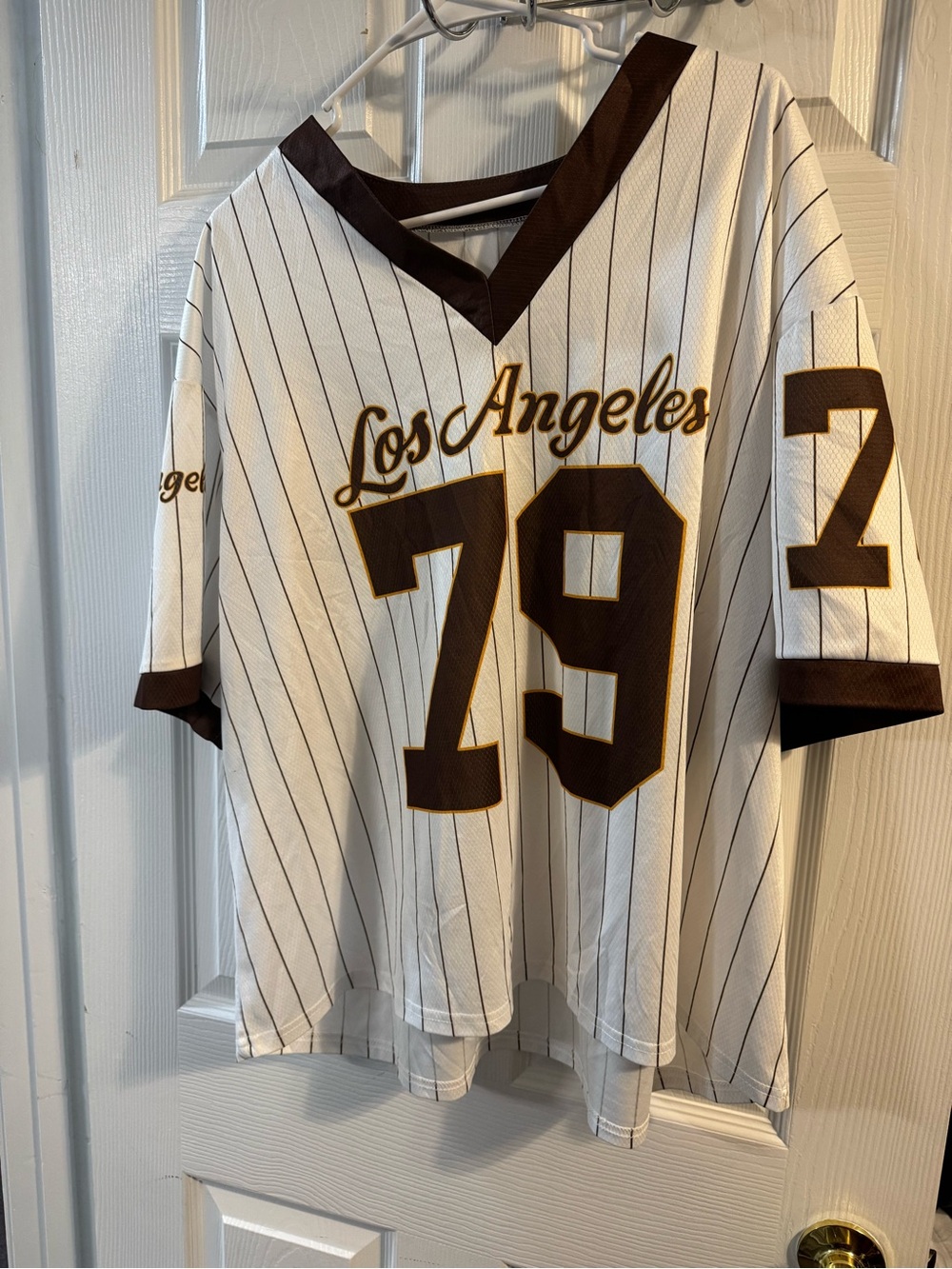 Los Angeles Pinstripe Baseball Jersey - White & Brown #79